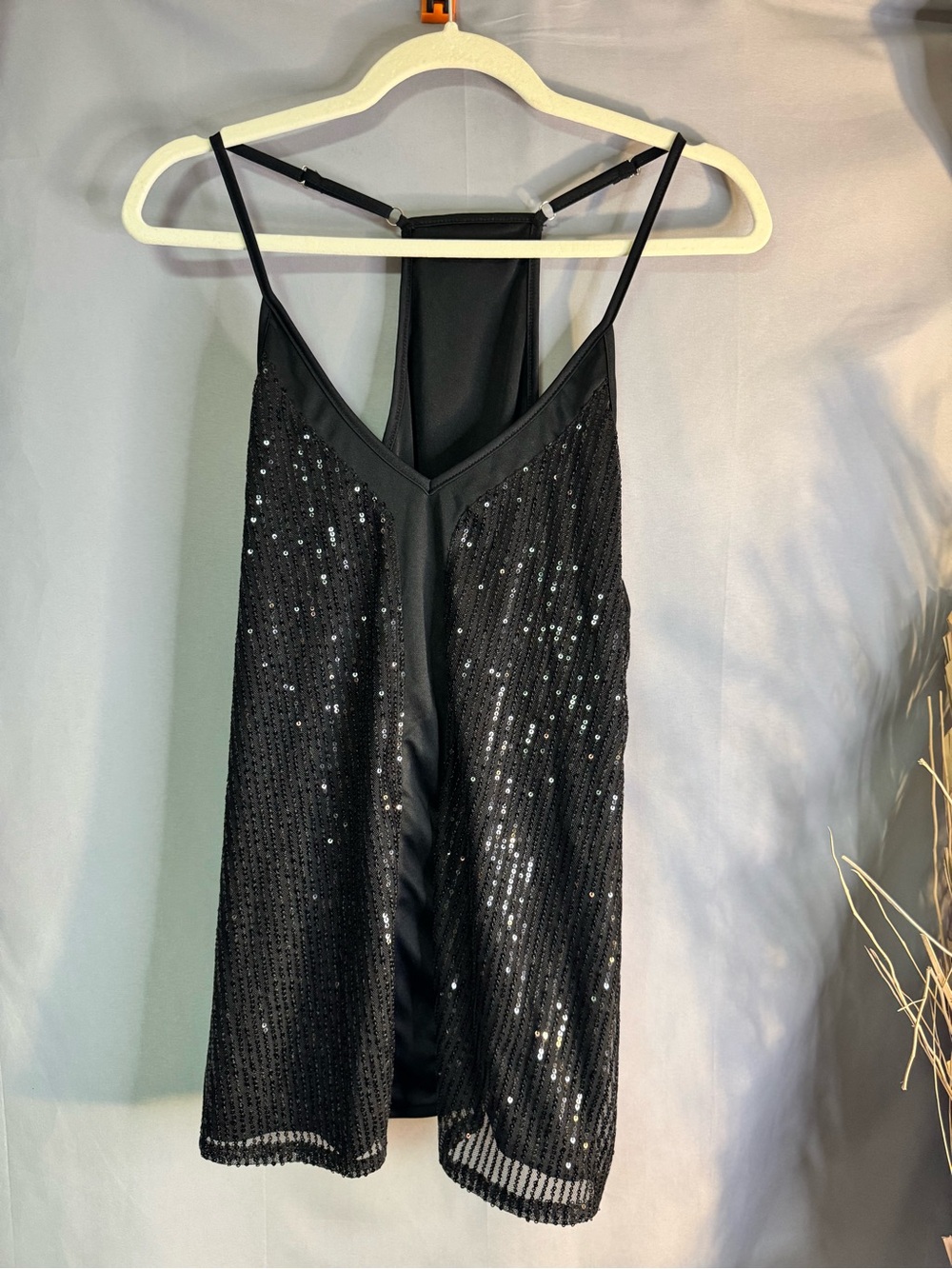 Black Sequin Spaghetti-Strap Camisole